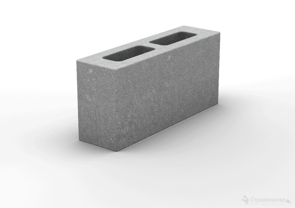 Перегородочный блок цементно-песчаный 2-х щелевой 390х90х188